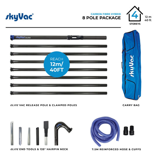 SkyVac®️ Hybrid Clamped 8 Pole Set with Hose, Neck & End Tools