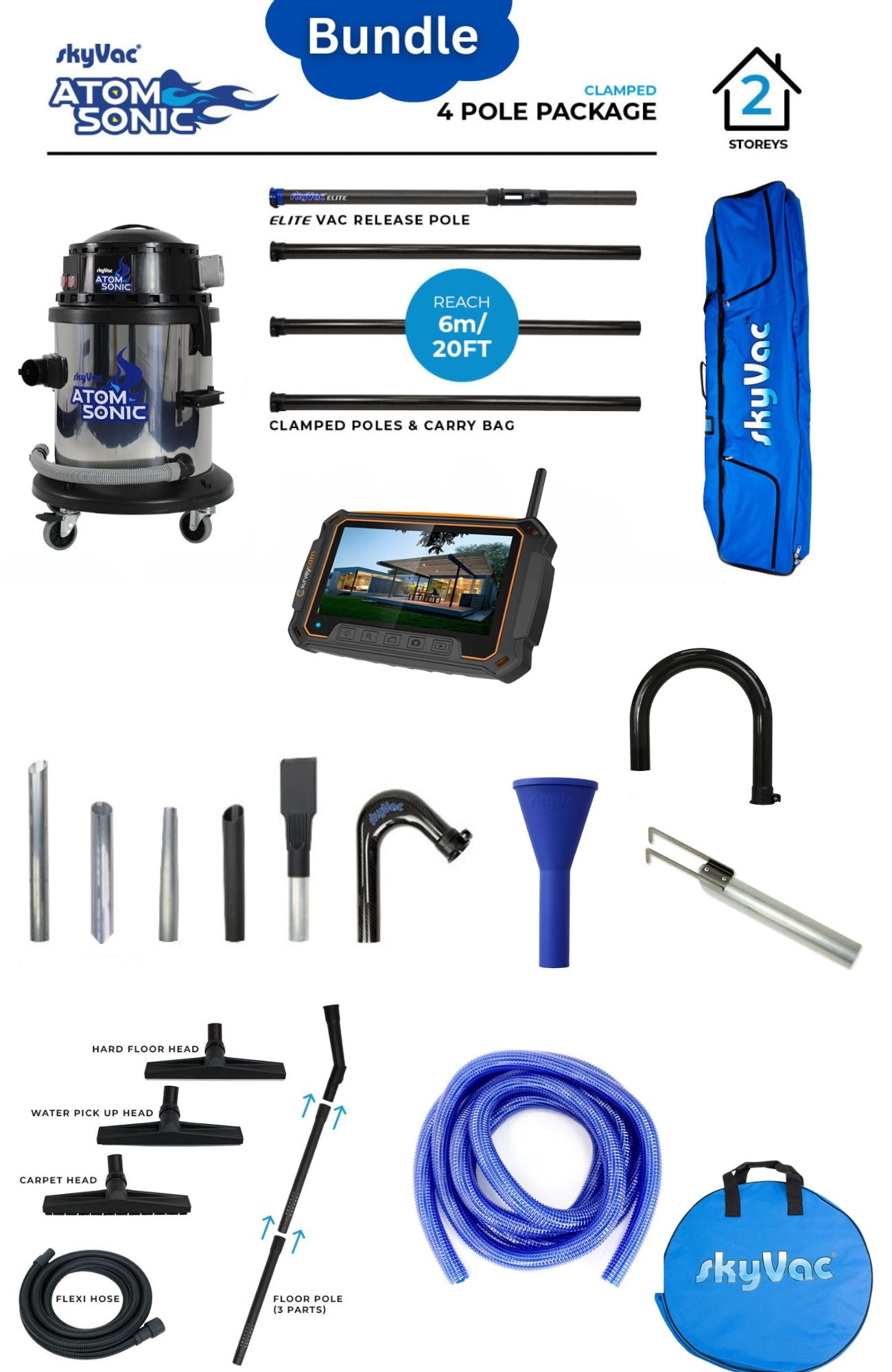 SkyVac Sonic 4 Pole Most Popular Bundle with SurveyCam