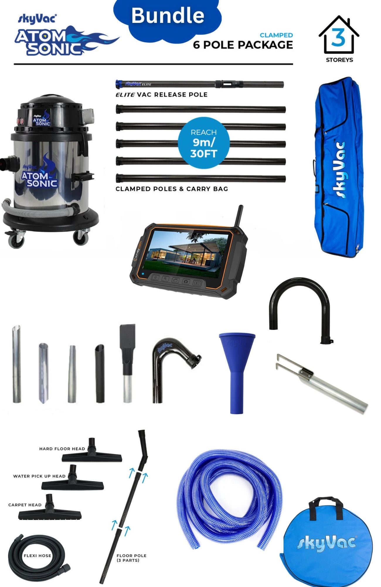 SkyVac Sonic 6 Pole Most Popular Bundle with SurveyCam