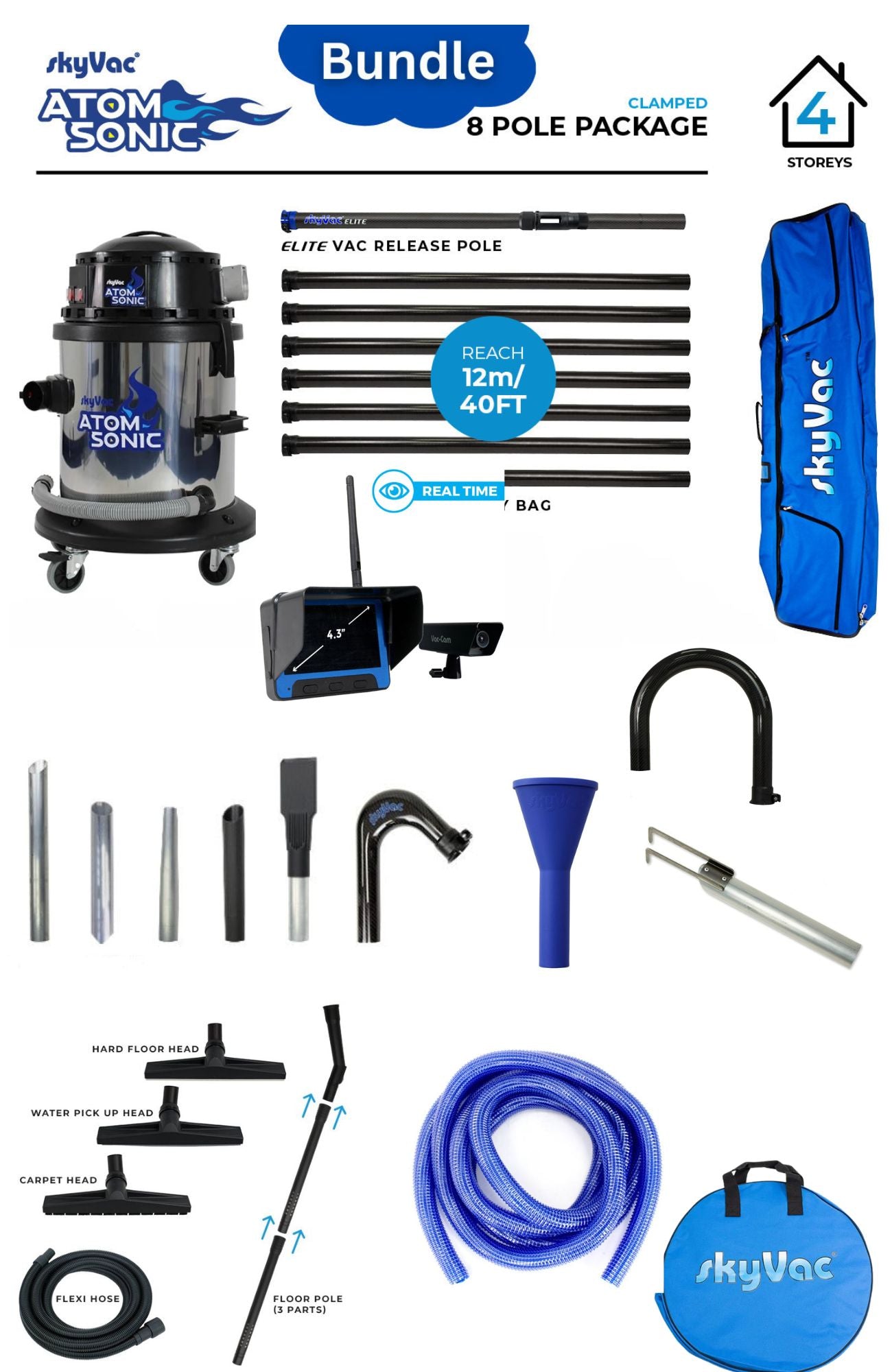 SkyVac Sonic 8 Pole Most Popular Bundle with Real Time Camera