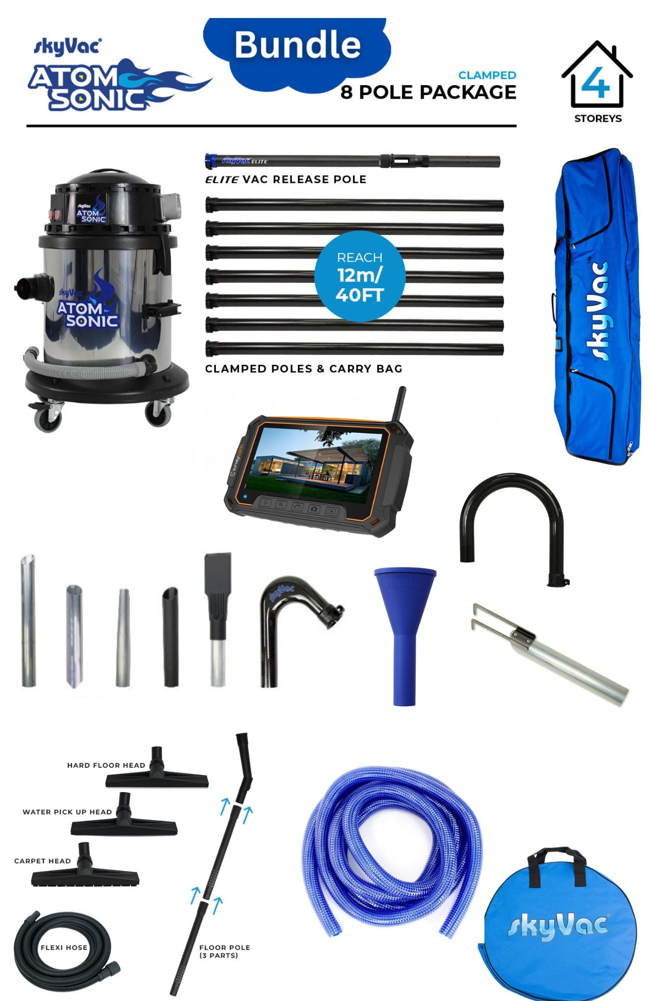 SkyVac Sonic 8 Pole Most Popular Bundle with SurveyCam