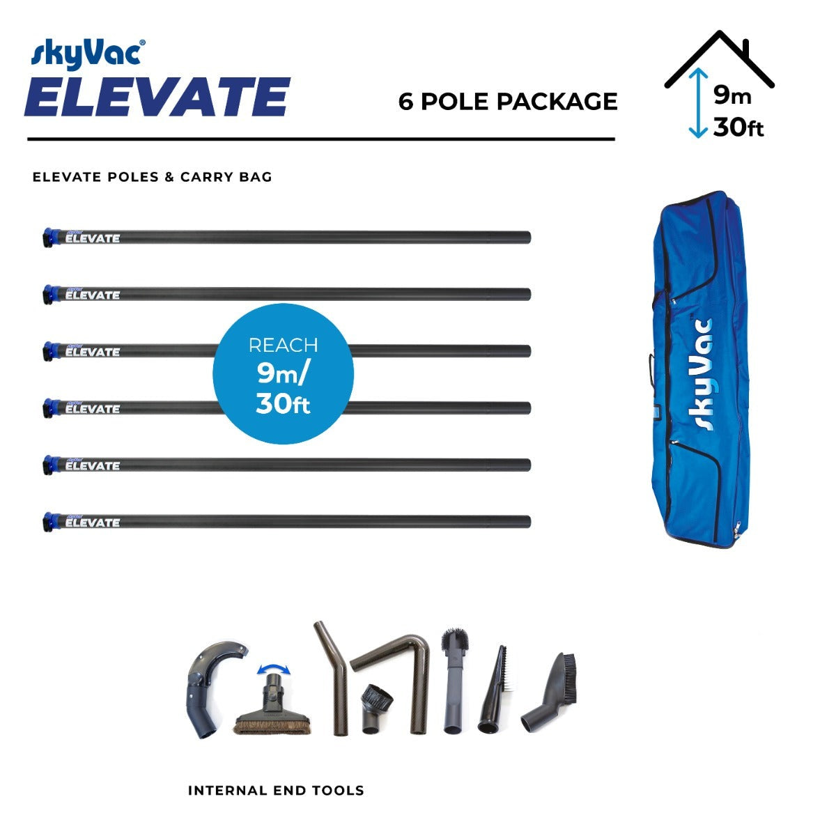 SkyVac® Elevate Clamped Poles Internal Suction 6 Pole Set